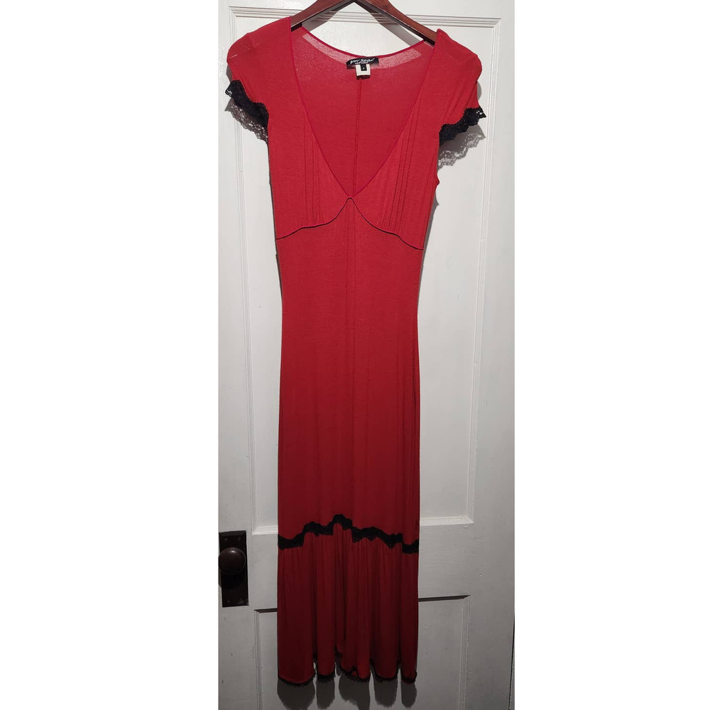 Unique Vintage Betsey Johnson Sample Sale Red Dress Lace Detail sz Small